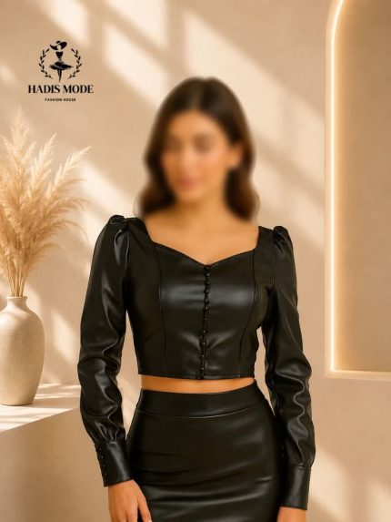 شومیز مجلسی دخترانه زنانه چرم یقه دلبری