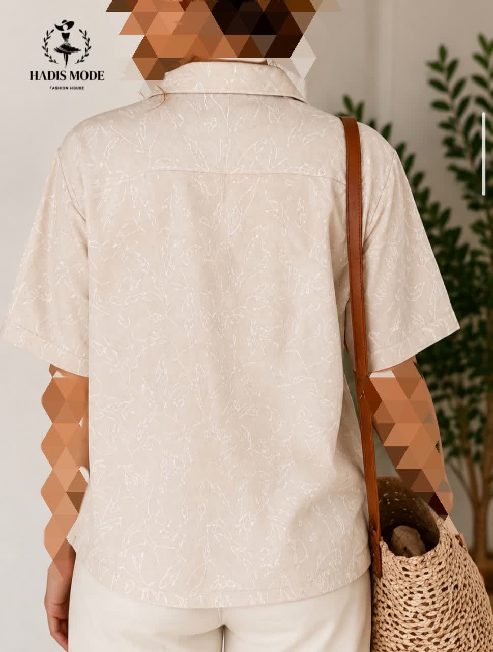 photo27932935637 شومیز جلو باز طرح برگ کرم وارداتی دخترانه زنانه | خنک شیک مینیمال