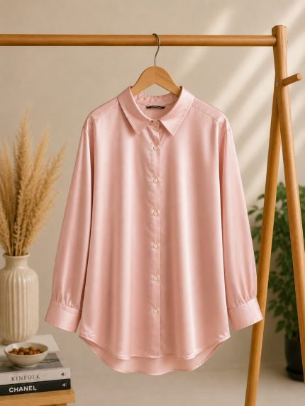 شومیز مانتویی زنانه دخترانه ساتن گلبهی وارداتی برند ZARA