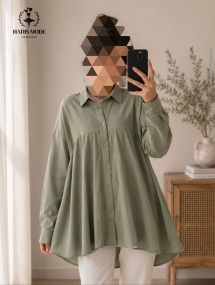 شومیز مانتویی زنانه دخترانه کلوش سبز وارداتی برندMOMENT