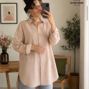 شومیز مانتویی زنانه دخترانه کرمی نخی وارداتی برند LALUNE