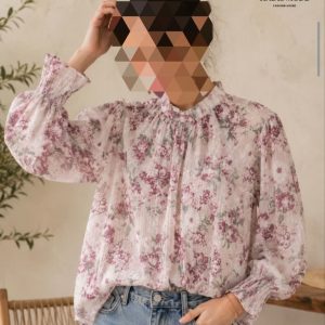 شومیز کرپ حریر زنانه دخترانه وارداتی طرح رز صورتی