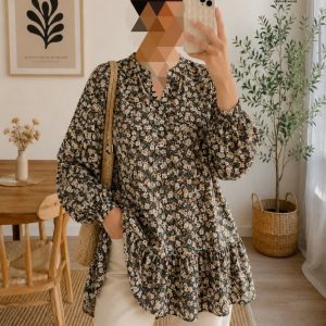 شومیز مجلسی کرپ حریر زنانه دخترانه وارداتی طرح دار برند MNG