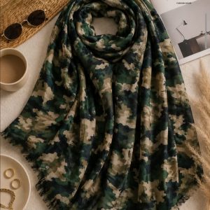 شال زنانه دخترانه نخی طرح ارتشی سبز لجنی