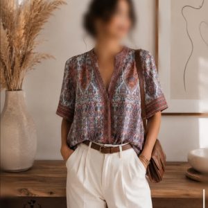 شومیز ساتن ابریشمی دخترانه زنانه وارداتی طرح هندی برند MAX